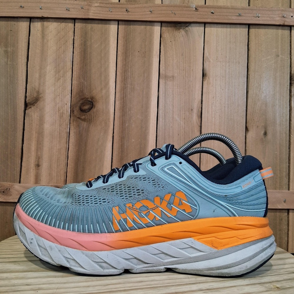 Hoka One One Bondi 7 Shoes Womens Size 10 Blue Orange Running Sneakers Cushioned